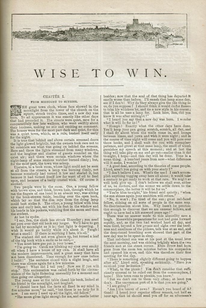 Image of the first page of the story with the title "Wise to Win" at the top.